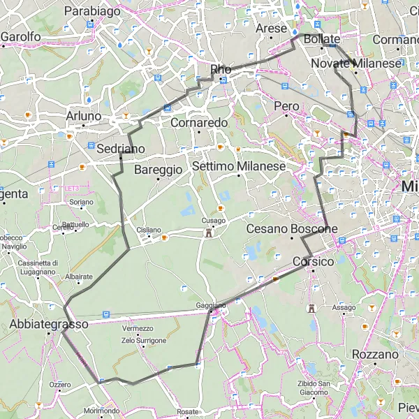 Miniatua del mapa de inspiración ciclista "Ruta de Carretera de Novate Milanese a Bollate" en Lombardia, Italy. Generado por Tarmacs.app planificador de rutas ciclistas