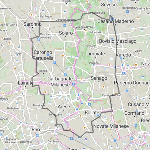 Miniaturní mapa "Silniční cyklotrasa v okolí Novate Milanese" inspirace pro cyklisty v oblasti Lombardia, Italy. Vytvořeno pomocí plánovače tras Tarmacs.app