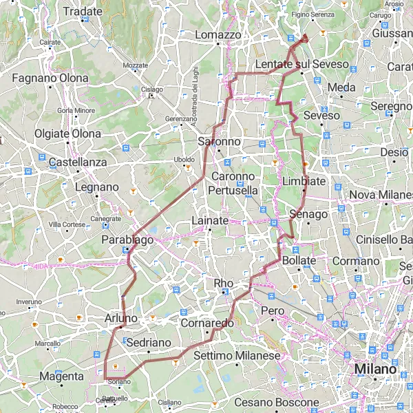 Miniatura mapy "Przejażdżka Gravelowa przez Senago i Lazzate" - trasy rowerowej w Lombardia, Italy. Wygenerowane przez planer tras rowerowych Tarmacs.app