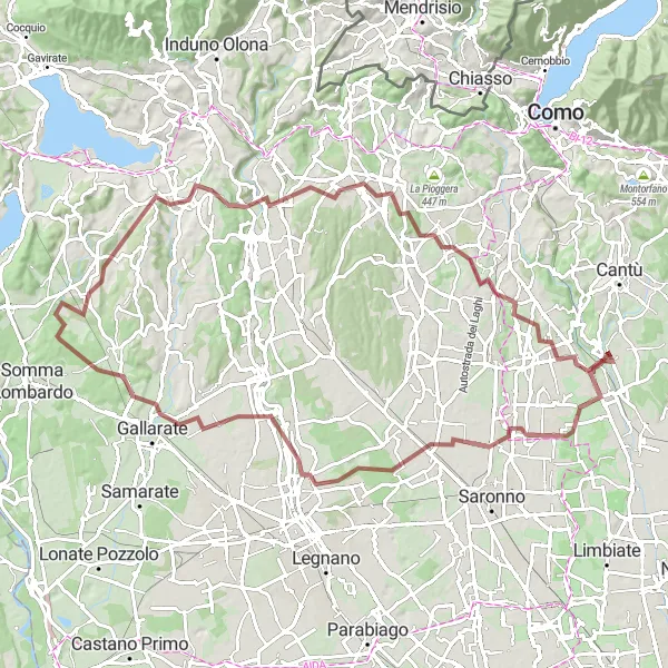 Miniatuurkaart van de fietsinspiratie "Gravelroute van Novedrate naar Lentate sul Seveso" in Lombardia, Italy. Gemaakt door de Tarmacs.app fietsrouteplanner