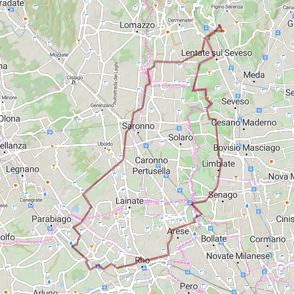 Miniatua del mapa de inspiración ciclista "Ruta Gravel Lentate sul Seveso - Carimate" en Lombardia, Italy. Generado por Tarmacs.app planificador de rutas ciclistas