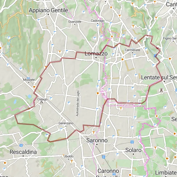 Kartminiatyr av "Grusvägscykling från Novedrate till Bregnano via Gerenzano" cykelinspiration i Lombardia, Italy. Genererad av Tarmacs.app cykelruttplanerare