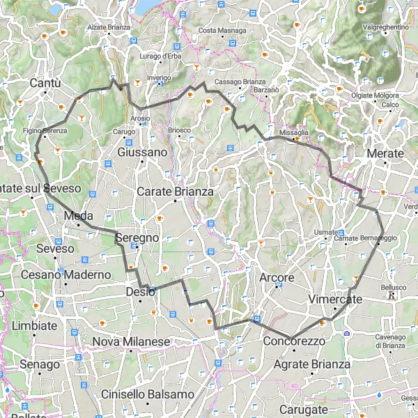 Mapa miniatúra "Cyklistická cesta okolo Novedrate" cyklistická inšpirácia v Lombardia, Italy. Vygenerované cyklistickým plánovačom trás Tarmacs.app