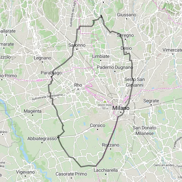 Miniaturní mapa "Okruh na silnici přes Desio, Milán a Lazzate" inspirace pro cyklisty v oblasti Lombardia, Italy. Vytvořeno pomocí plánovače tras Tarmacs.app