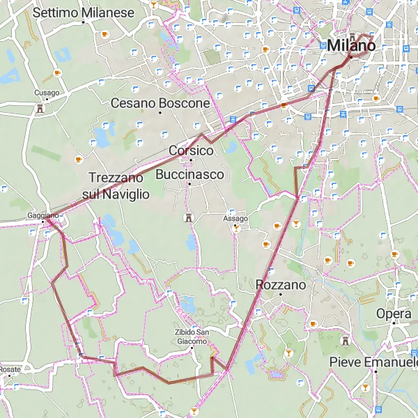 Map miniature of "Noviglio - Rozzano Gravel Adventure" cycling inspiration in Lombardia, Italy. Generated by Tarmacs.app cycling route planner