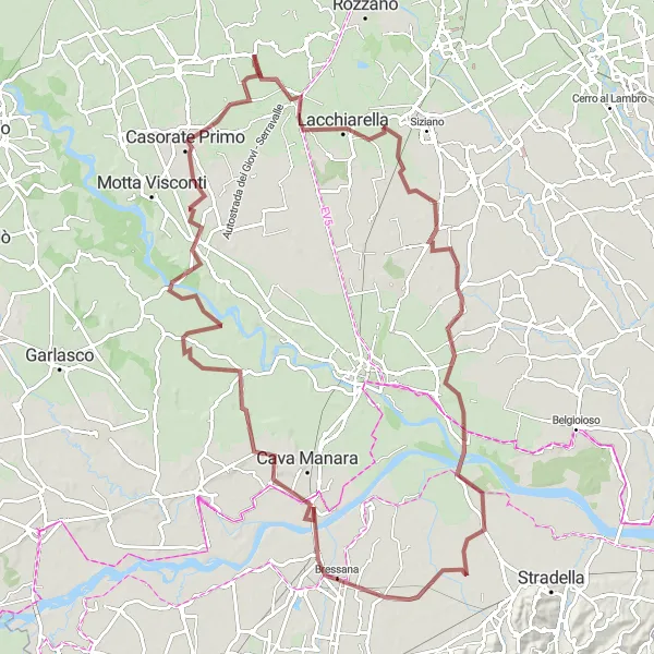 Miniature de la carte de l'inspiration cycliste "Exploration des Environs de Noviglio" dans la Lombardia, Italy. Générée par le planificateur d'itinéraire cycliste Tarmacs.app