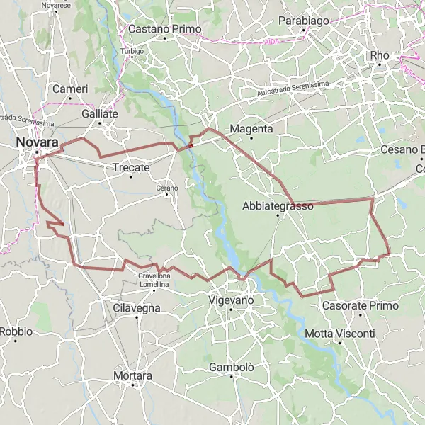 Miniature de la carte de l'inspiration cycliste "Aventure gravel autour de Noviglio" dans la Lombardia, Italy. Générée par le planificateur d'itinéraire cycliste Tarmacs.app