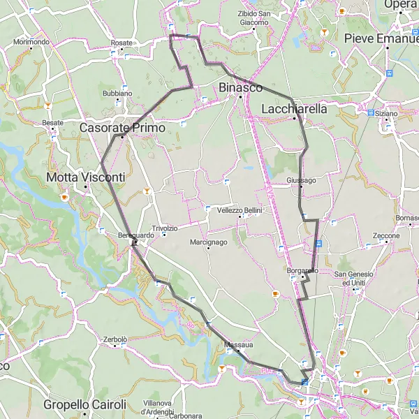 Miniaturní mapa "Okolí Noviglio Road cyklostezka" inspirace pro cyklisty v oblasti Lombardia, Italy. Vytvořeno pomocí plánovače tras Tarmacs.app