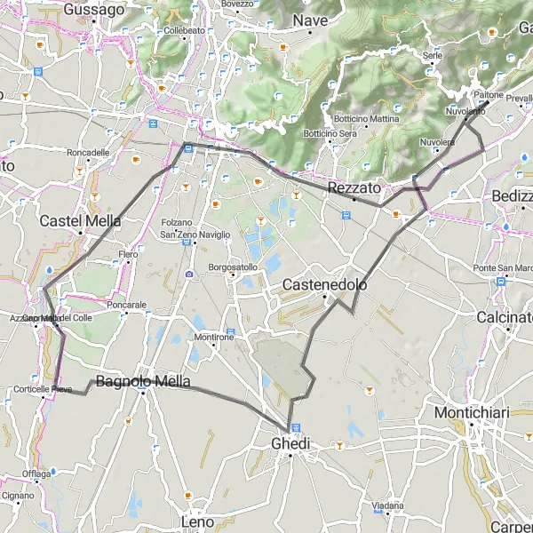 Mapa miniatúra "Okruh na ceste smerom od Nuvolenta" cyklistická inšpirácia v Lombardia, Italy. Vygenerované cyklistickým plánovačom trás Tarmacs.app