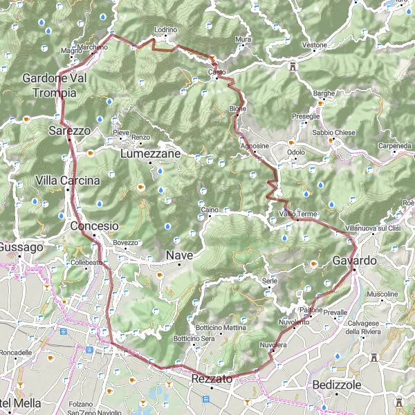 Miniatua del mapa de inspiración ciclista "Ruta de Ciclismo en Grava de Nuvolera a Nuvolento" en Lombardia, Italy. Generado por Tarmacs.app planificador de rutas ciclistas