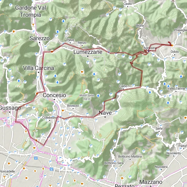 Map miniature of "A Gravel Adventure near Odolo" cycling inspiration in Lombardia, Italy. Generated by Tarmacs.app cycling route planner