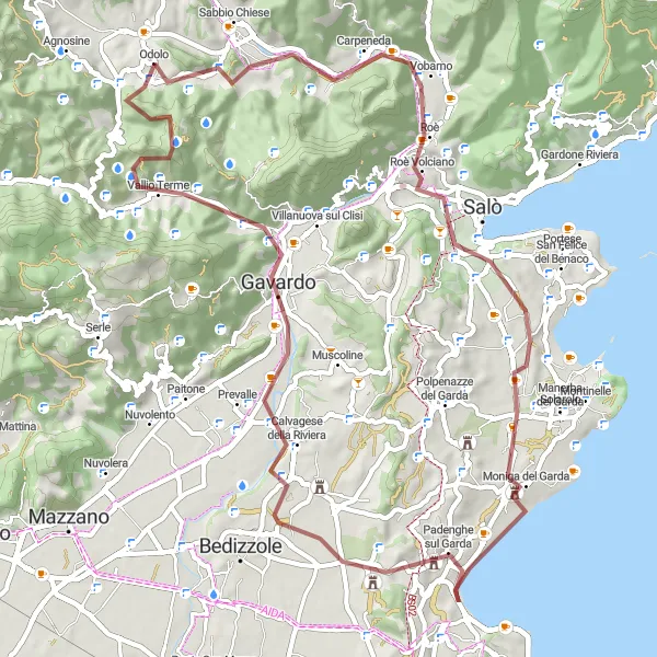 Miniatura della mappa di ispirazione al ciclismo "Gravel Tour del Lago di Garda" nella regione di Lombardia, Italy. Generata da Tarmacs.app, pianificatore di rotte ciclistiche