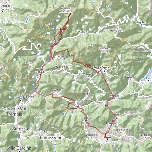 Kartminiatyr av "Utforsk grusveiene i Lombardia" sykkelinspirasjon i Lombardia, Italy. Generert av Tarmacs.app sykkelrutoplanlegger