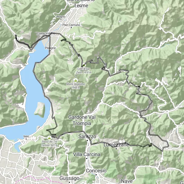 Miniatura della mappa di ispirazione al ciclismo "Pedalata tra Paesaggi e Panorami" nella regione di Lombardia, Italy. Generata da Tarmacs.app, pianificatore di rotte ciclistiche