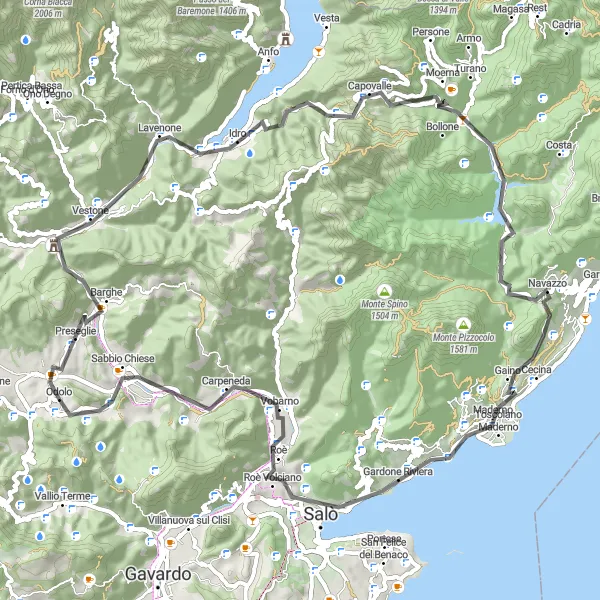 Miniatura della mappa di ispirazione al ciclismo "Tra i Borghi sul Lago di Garda" nella regione di Lombardia, Italy. Generata da Tarmacs.app, pianificatore di rotte ciclistiche