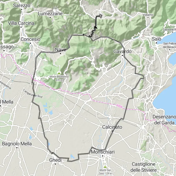 Miniatua del mapa de inspiración ciclista "Ruta de ciclismo de carretera a Odolo y Brescia" en Lombardia, Italy. Generado por Tarmacs.app planificador de rutas ciclistas