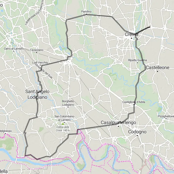 Kartminiatyr av "Lodi to Crema Loop" cykelinspiration i Lombardia, Italy. Genererad av Tarmacs.app cykelruttplanerare