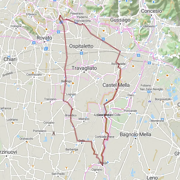 Miniaturní mapa "Gravelová cyklotrasa kolem Offlagy" inspirace pro cyklisty v oblasti Lombardia, Italy. Vytvořeno pomocí plánovače tras Tarmacs.app