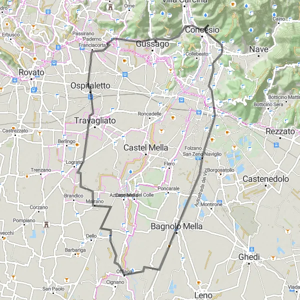 Kartminiatyr av "Landsbyer og Natur i Lombardia" sykkelinspirasjon i Lombardia, Italy. Generert av Tarmacs.app sykkelrutoplanlegger