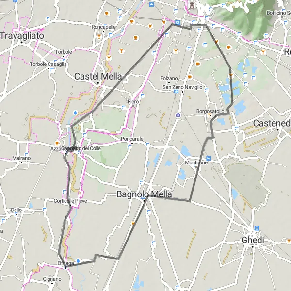 Miniaturní mapa "Cyklostezka přes Capriano del Colle a Brescia" inspirace pro cyklisty v oblasti Lombardia, Italy. Vytvořeno pomocí plánovače tras Tarmacs.app