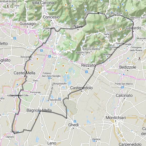 Zemljevid v pomanjšavi "Razgibana kolesarska pot od Offlage do Offlage" kolesarske inspiracije v Lombardia, Italy. Generirano z načrtovalcem kolesarskih poti Tarmacs.app