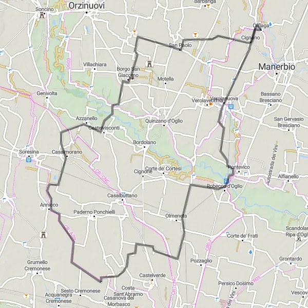 Kartminiatyr av "Historisk cykeltur till Borgo San Giacomo" cykelinspiration i Lombardia, Italy. Genererad av Tarmacs.app cykelruttplanerare