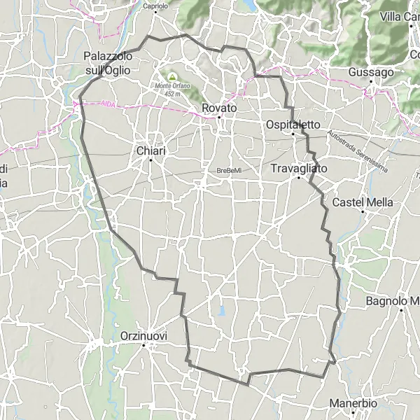 Miniaturní mapa "Cyklistická trasa kolem Offlagy" inspirace pro cyklisty v oblasti Lombardia, Italy. Vytvořeno pomocí plánovače tras Tarmacs.app