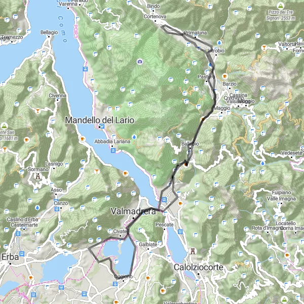 Map miniature of "The Hillside Adventure" cycling inspiration in Lombardia, Italy. Generated by Tarmacs.app cycling route planner