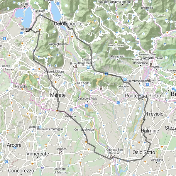 Miniatua del mapa de inspiración ciclista "Ruta de Olginate a Monte Crocione" en Lombardia, Italy. Generado por Tarmacs.app planificador de rutas ciclistas