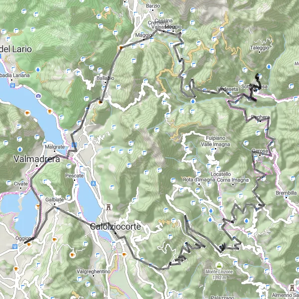 Miniaturní mapa "Výzva kolem Lecca a Vedesety" inspirace pro cyklisty v oblasti Lombardia, Italy. Vytvořeno pomocí plánovače tras Tarmacs.app
