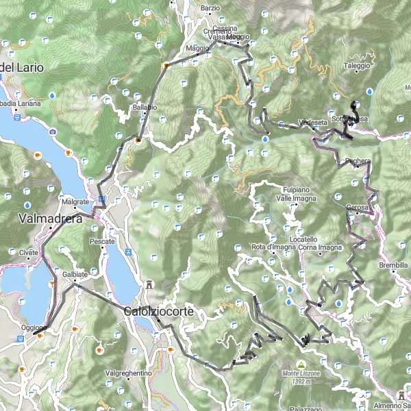 Map miniature of "The Mountain Challenge" cycling inspiration in Lombardia, Italy. Generated by Tarmacs.app cycling route planner