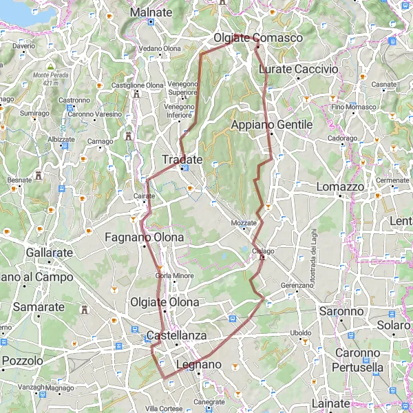 Miniatuurkaart van de fietsinspiratie "Gravelavontuur door Lombardia" in Lombardia, Italy. Gemaakt door de Tarmacs.app fietsrouteplanner