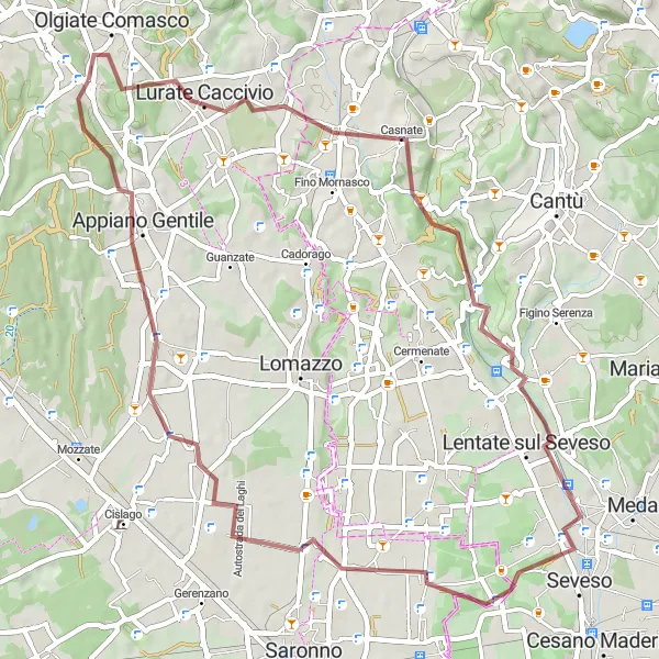 Miniaturní mapa "Gravelový výlet do Appiano Gentile přes Lentate sul Seveso" inspirace pro cyklisty v oblasti Lombardia, Italy. Vytvořeno pomocí plánovače tras Tarmacs.app