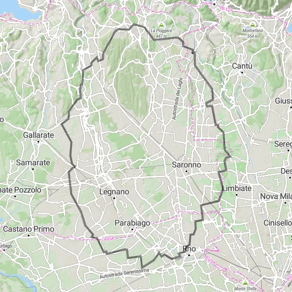 Map miniature of "Scenic Cycling In Lombardia" cycling inspiration in Lombardia, Italy. Generated by Tarmacs.app cycling route planner