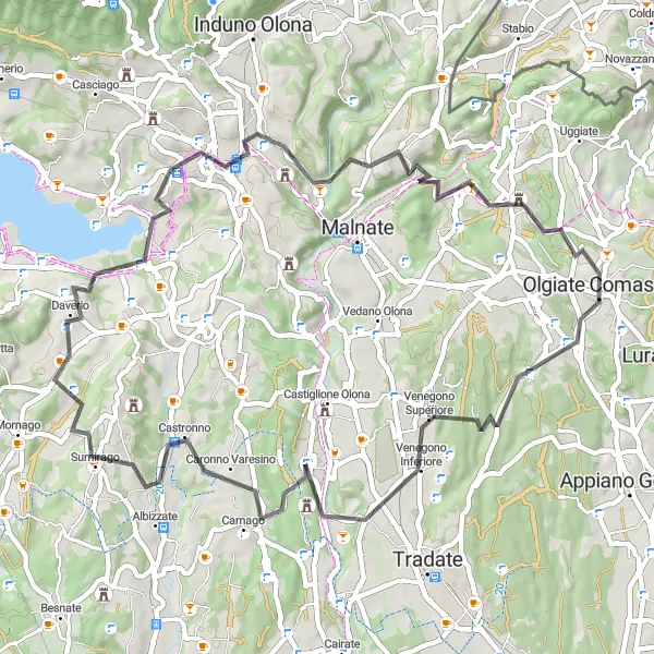 Miniaturní mapa "Road Venegono Inferiore Loop" inspirace pro cyklisty v oblasti Lombardia, Italy. Vytvořeno pomocí plánovače tras Tarmacs.app