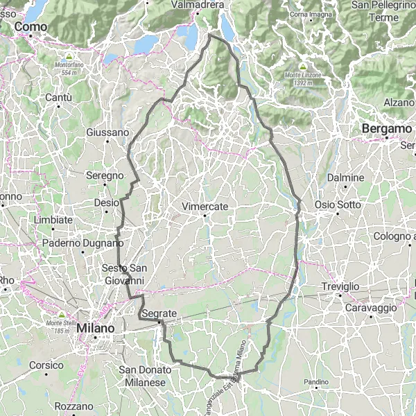 Map miniature of "Panoramic Adda River Loop" cycling inspiration in Lombardia, Italy. Generated by Tarmacs.app cycling route planner