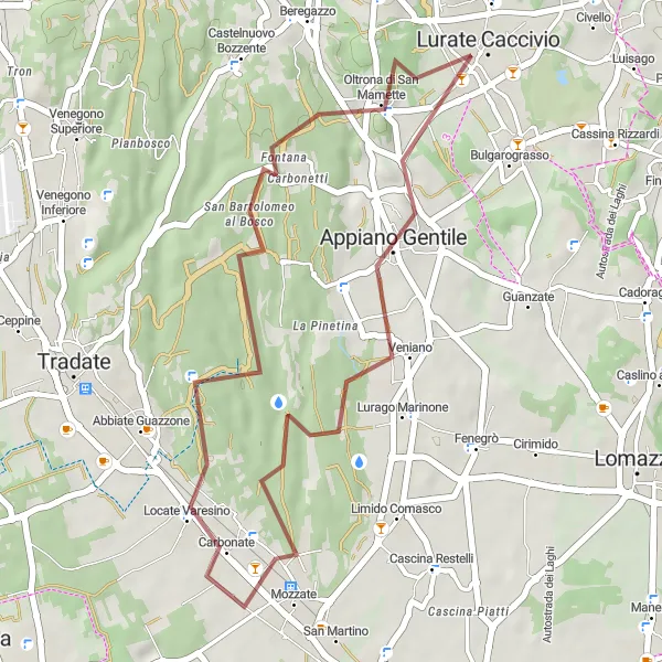 Map miniature of "Lakeside Gravel Loop" cycling inspiration in Lombardia, Italy. Generated by Tarmacs.app cycling route planner