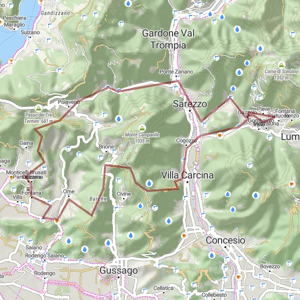 Map miniature of "Gravel Adventure through Lombardia" cycling inspiration in Lombardia, Italy. Generated by Tarmacs.app cycling route planner