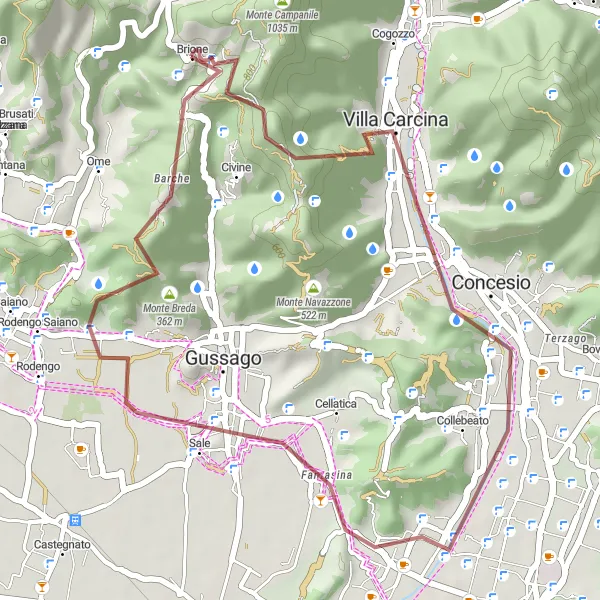Map miniature of "Stunning Gravel Adventure to Sella dell'Oca and Beyond" cycling inspiration in Lombardia, Italy. Generated by Tarmacs.app cycling route planner