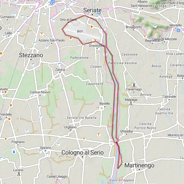 Kartminiatyr av "Grusväg: Seriate till Grassobbio" cykelinspiration i Lombardia, Italy. Genererad av Tarmacs.app cykelruttplanerare