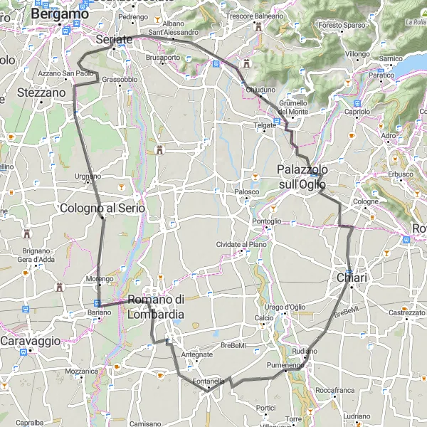 Kartminiatyr av "Road cycling around Orio al Serio" sykkelinspirasjon i Lombardia, Italy. Generert av Tarmacs.app sykkelrutoplanlegger