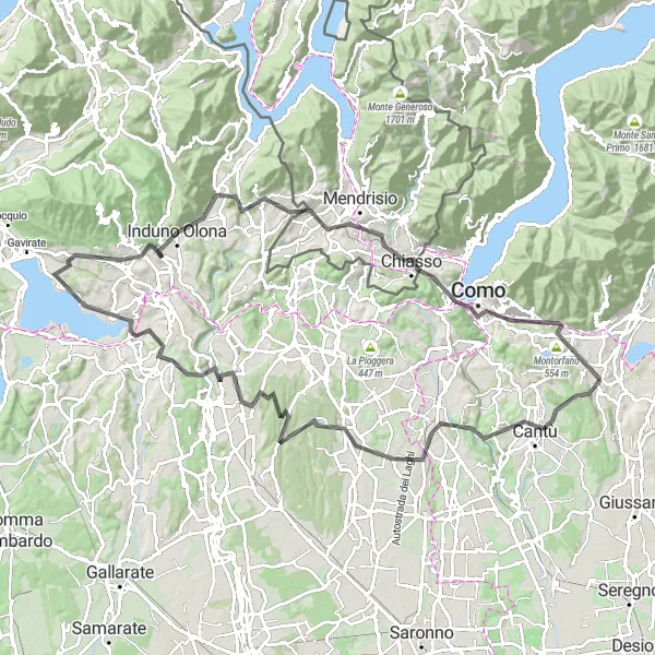 Karten-Miniaturansicht der Radinspiration "Fino Mornasco bis Tavernerio Rundtour" in Lombardia, Italy. Erstellt vom Tarmacs.app-Routenplaner für Radtouren