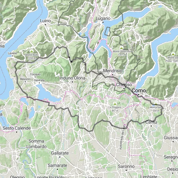 Miniatuurkaart van de fietsinspiratie "Roadtrip door Fino Mornasco en Como" in Lombardia, Italy. Gemaakt door de Tarmacs.app fietsrouteplanner