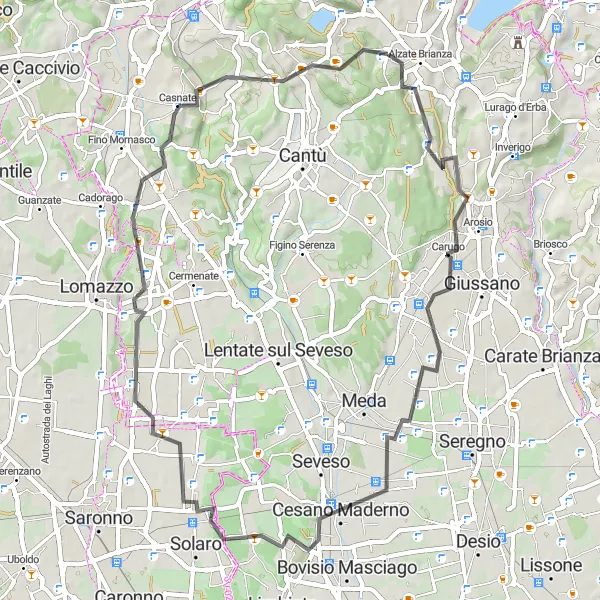 Miniatura mapy "Krajobrazowa Trasa Szosowa z Orsenigo" - trasy rowerowej w Lombardia, Italy. Wygenerowane przez planer tras rowerowych Tarmacs.app