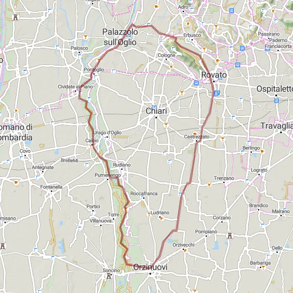 Miniaturní mapa "Cyklistická trasa Pumenengo a okolí" inspirace pro cyklisty v oblasti Lombardia, Italy. Vytvořeno pomocí plánovače tras Tarmacs.app