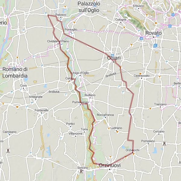 Miniatuurkaart van de fietsinspiratie "Schilderachtige Gravelroute" in Lombardia, Italy. Gemaakt door de Tarmacs.app fietsrouteplanner