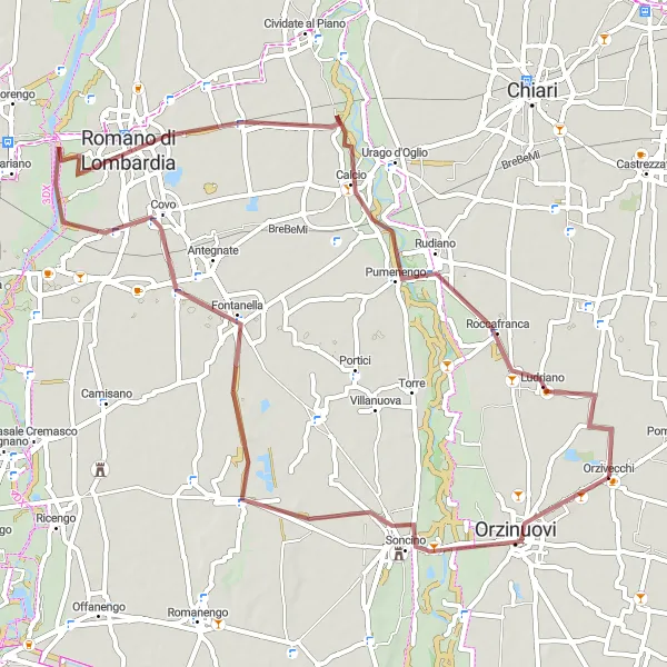 Miniatua del mapa de inspiración ciclista "Ruta de aventura desde Orzivecchi a Pumenengo" en Lombardia, Italy. Generado por Tarmacs.app planificador de rutas ciclistas