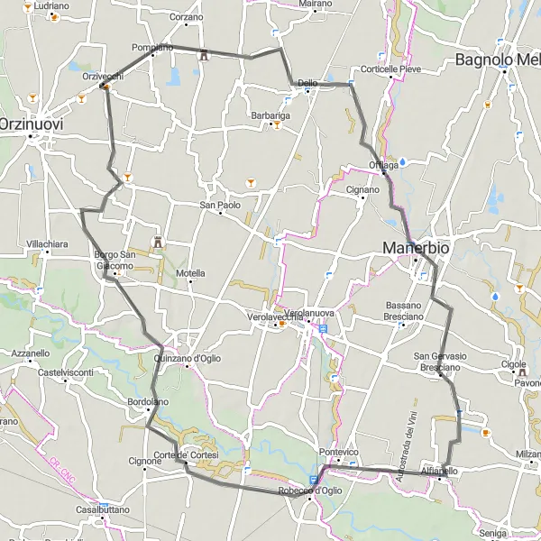 Map miniature of "Brescian Countryside" cycling inspiration in Lombardia, Italy. Generated by Tarmacs.app cycling route planner