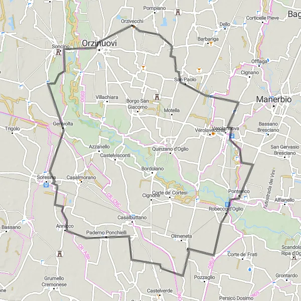 Kartminiatyr av "Upplev Bettegno och Rocca Sforzesca på två hjul" cykelinspiration i Lombardia, Italy. Genererad av Tarmacs.app cykelruttplanerare