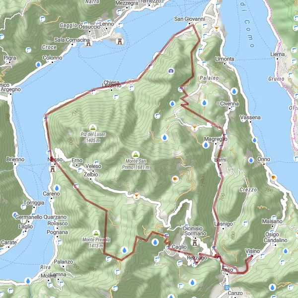 Map miniature of "Osigo to Osigo via Sormano" cycling inspiration in Lombardia, Italy. Generated by Tarmacs.app cycling route planner